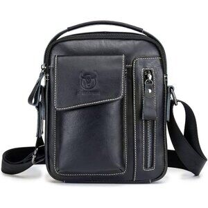 💫 Men Black Leather Genuine Sling Small Pack Crossbody Business Messenger Bags